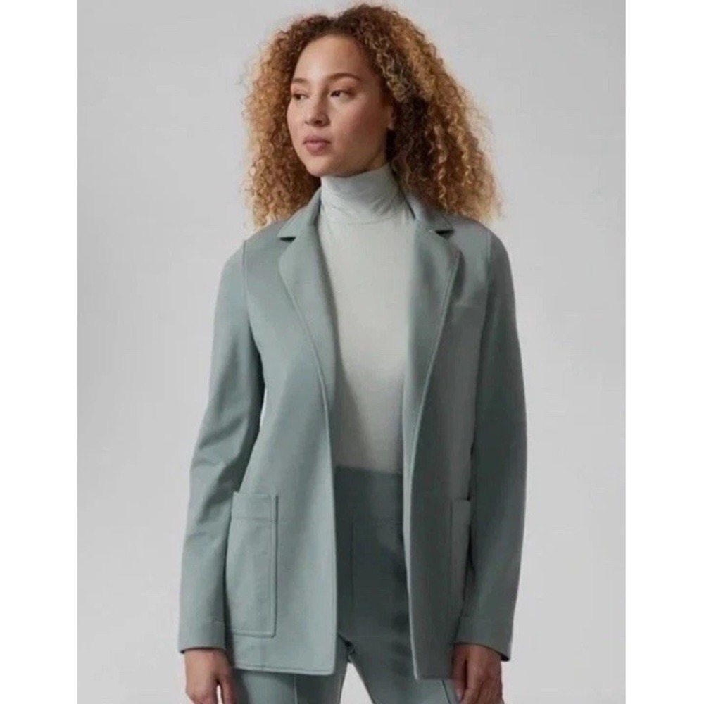 Athleta 6 Eastbound Blazer Pointe Knit Open Tencel Lyocell Stretch Green Gray